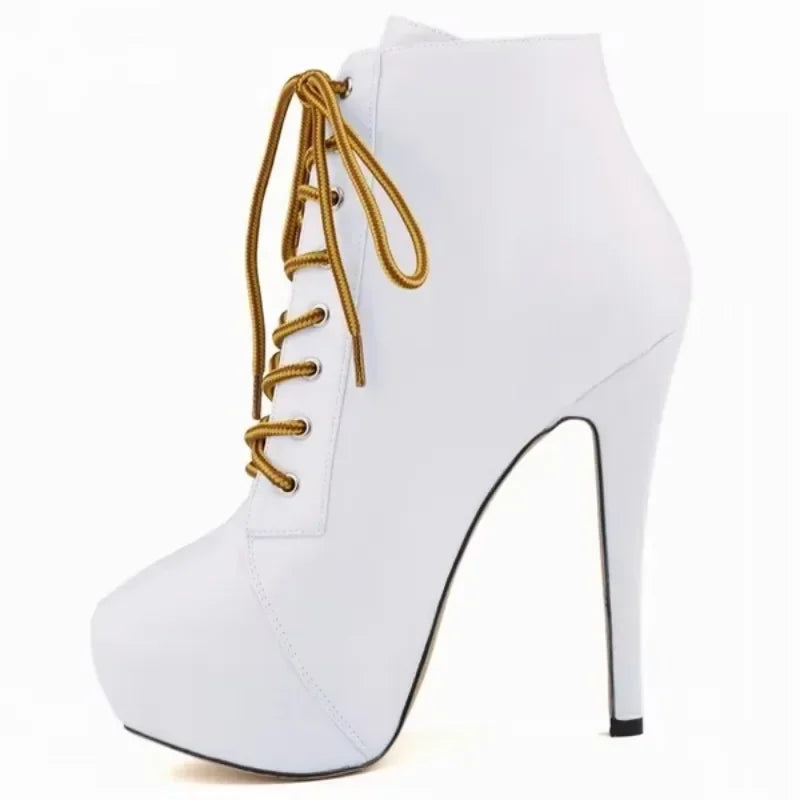 Damen Plateau-Stiefeletten High Heels 14cm - Elegante Schnür-Pumps
