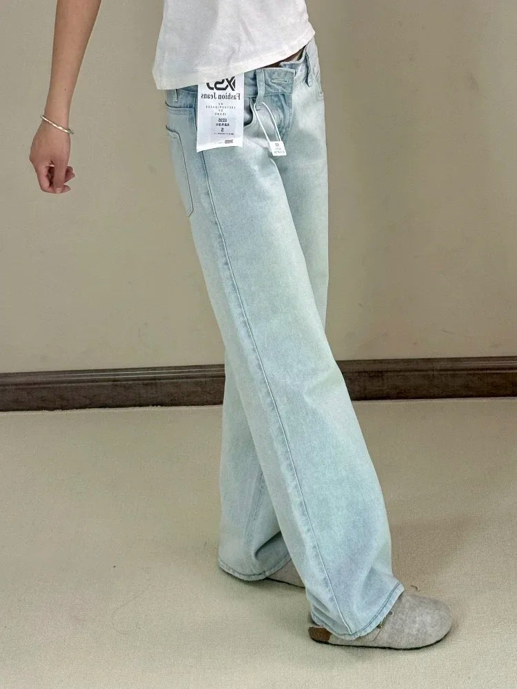 Damen Jeans Y2K Low Waist Hellblau – Wide Leg Baggy Jeans für Herbst