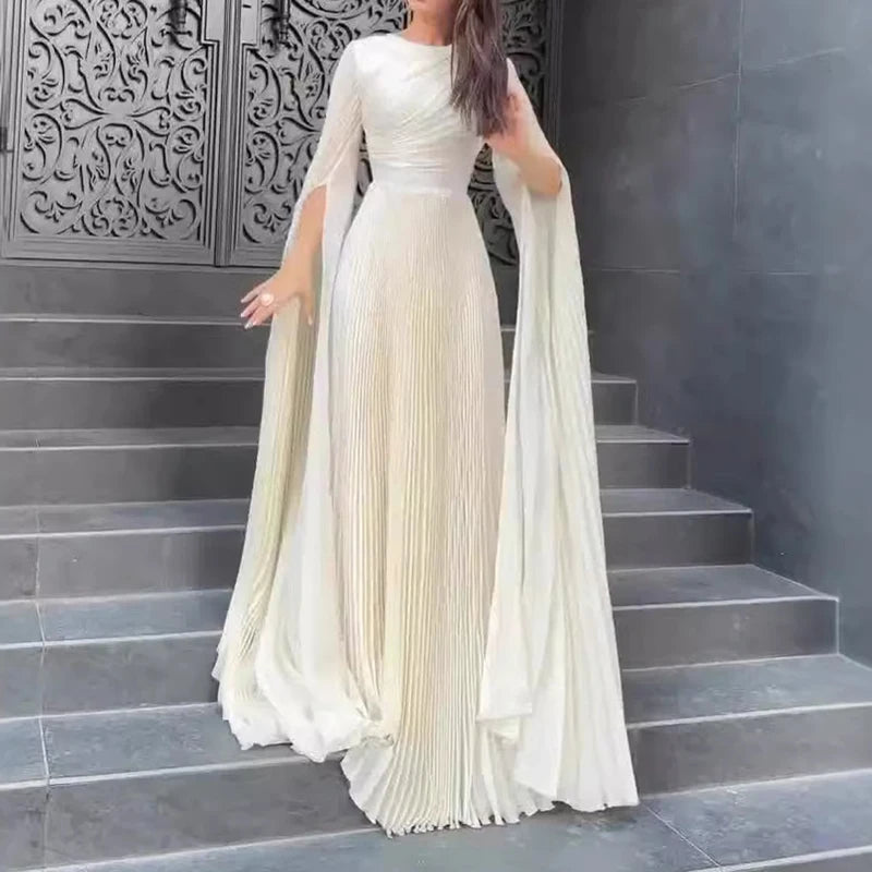 Damen Abendkleid Lang Elegant – Bodenlang Kleid High Waist mit Falten