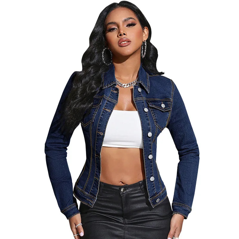 Damen Jeansjacke Blau Langarm – Denim Jacke mit Revers Casual