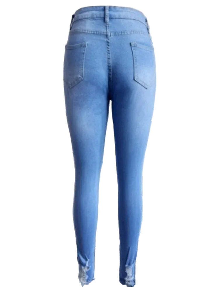 Jean taille haute déchiré pour femme – Pantalon en denim usé avec poches