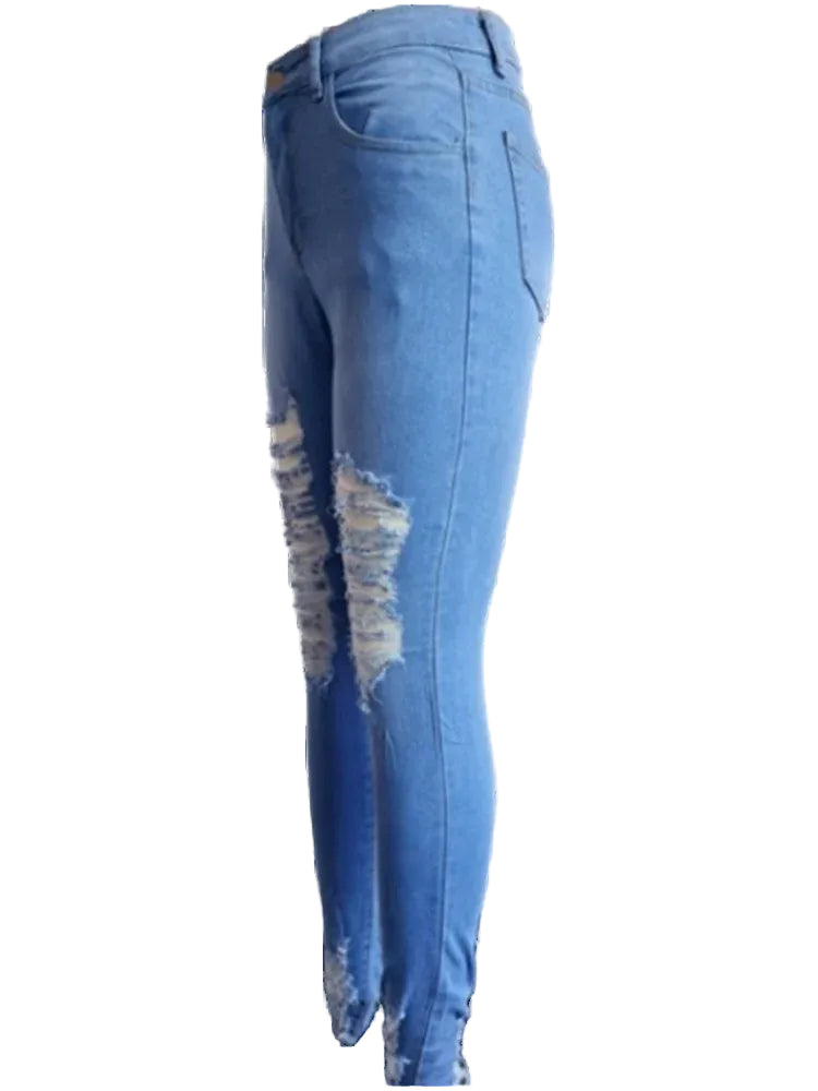 Jean taille haute déchiré pour femme – Pantalon en denim usé avec poches