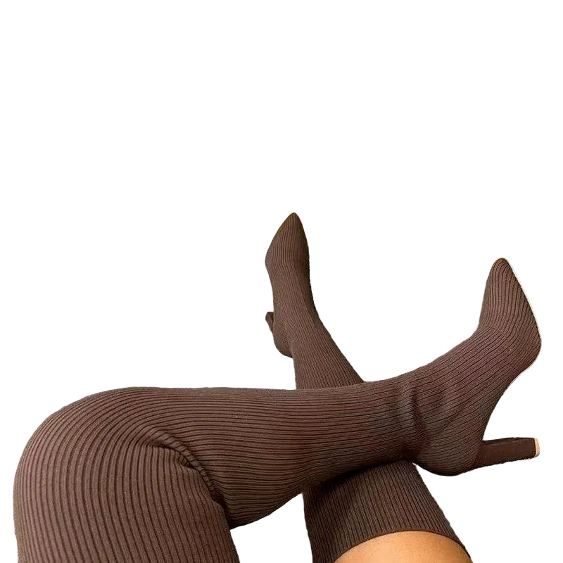 Women's Knit Over-the-Knee Boots - Elegant Stiletto Knee-High Boots