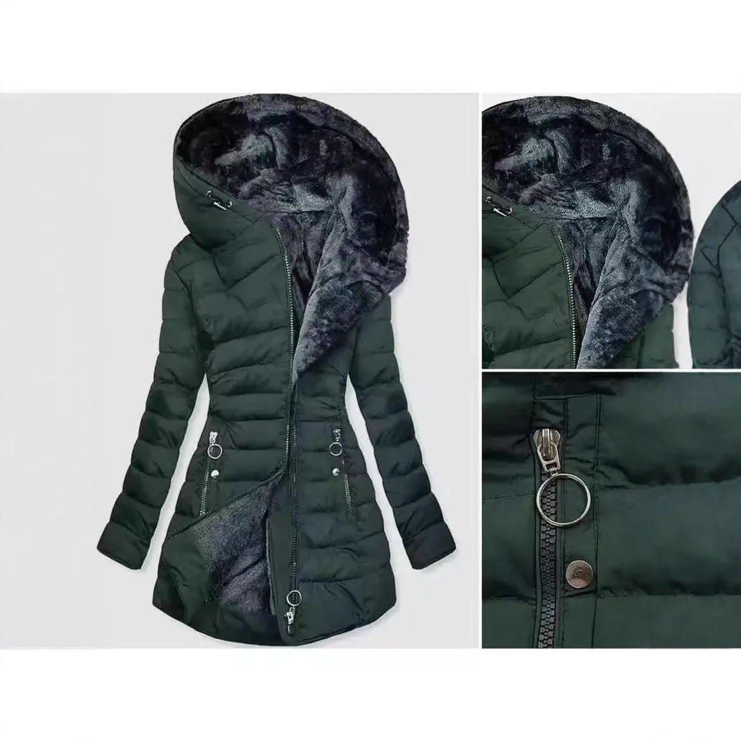 Damen Wintermantel Fleece Gefüttert – Warme Jacke mit Kapuze Lang