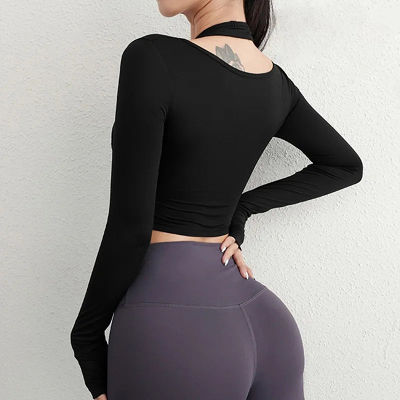 Damen Yoga Shirt Langarm Daumen-Loch – Sport Top Atmungsaktiv Slim Fit