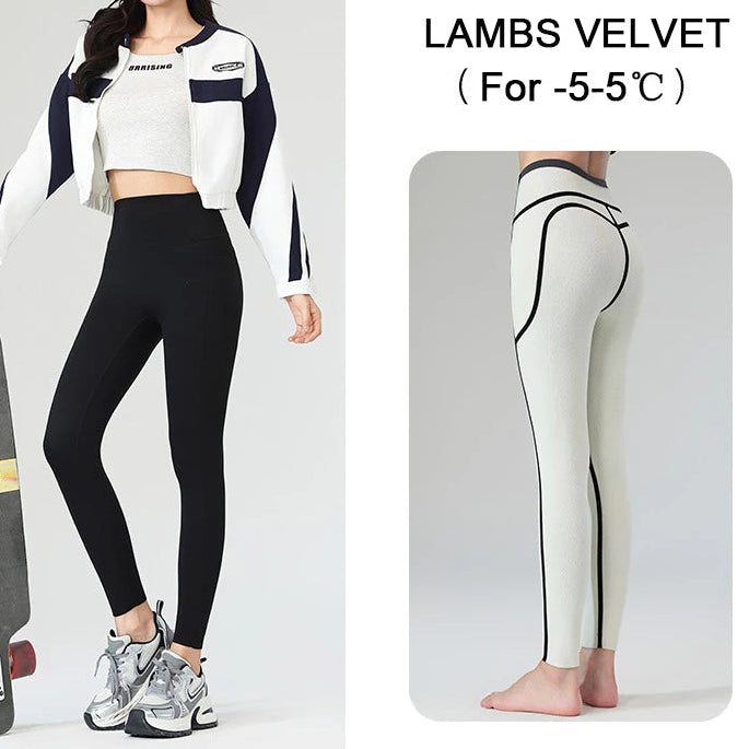 Leggings polaires d'hiver pour femmes – Leggings de sport chauds à taille haute avec poches