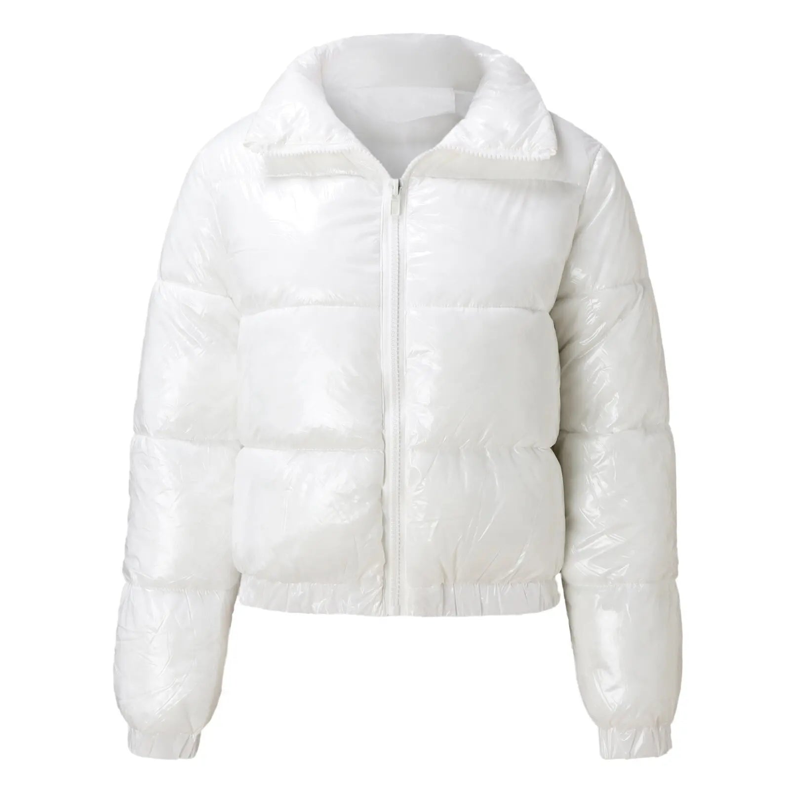 Women's Crop Puffer Jacket – Short Winter Jacket with Zipper, Cotton