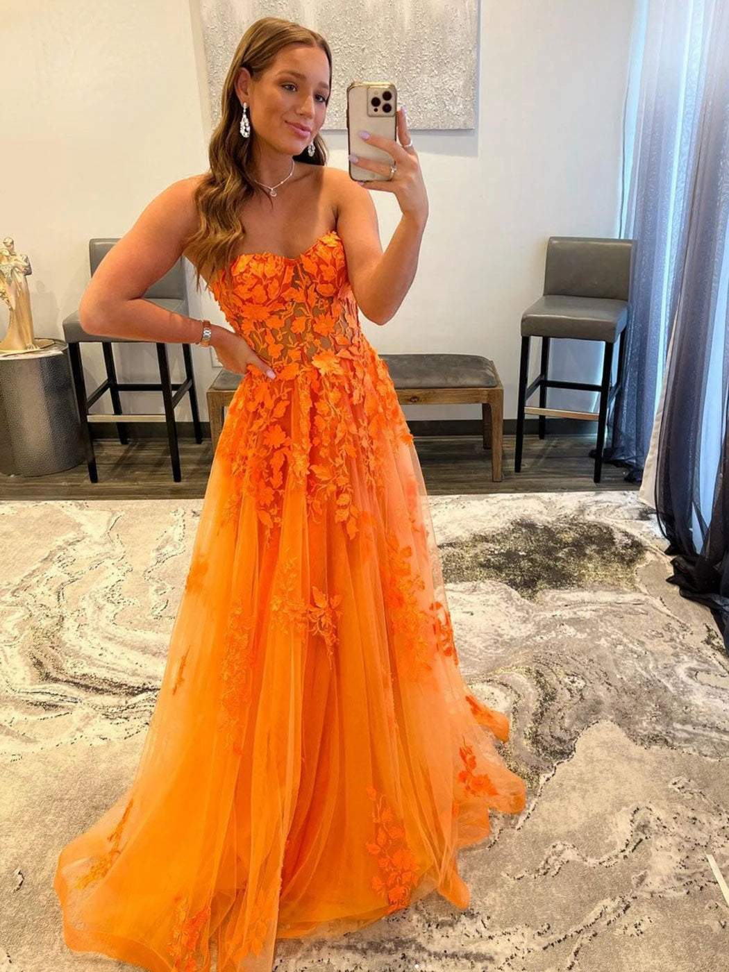 Damen Abendkleid Lang Spitze – Ballkleid A-Linie Tüll mit Schleppe