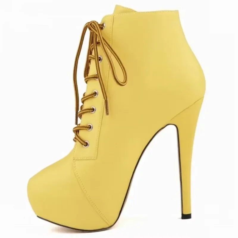Damen Plateau-Stiefeletten High Heels 14cm - Elegante Schnür-Pumps